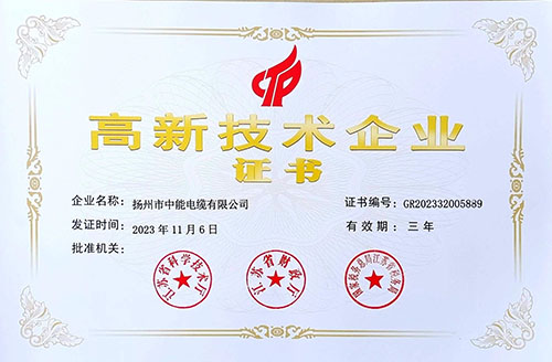 國家高新技術企業證書